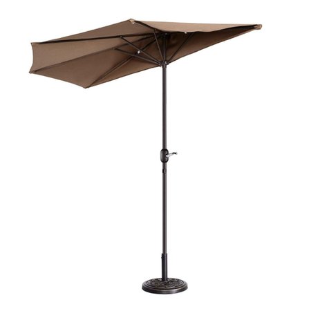 VILLACERA 9 ft. Outdoor Patio Half Umbrella with 5 Ribs - Brown 83-OUT5464